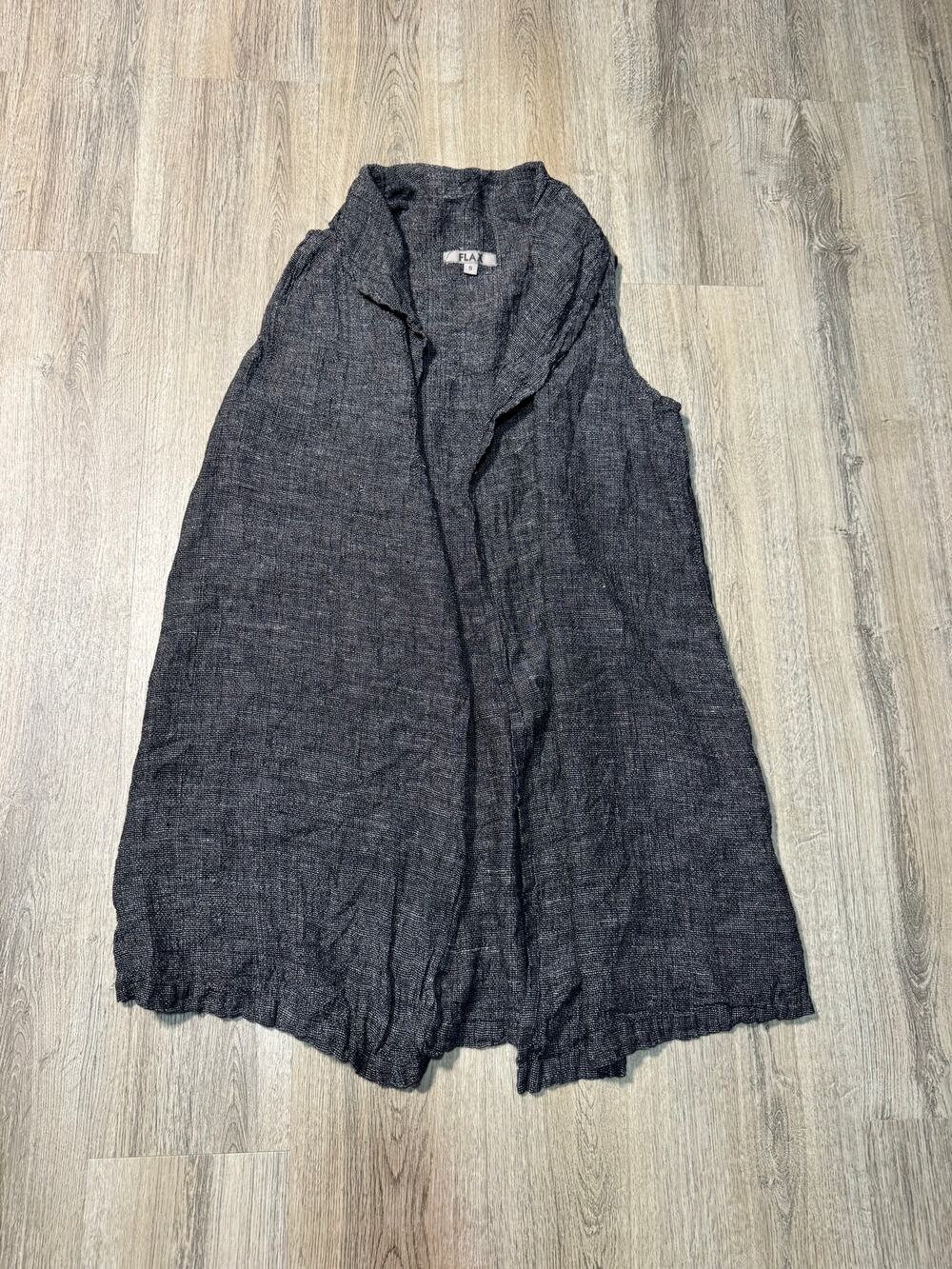 FLAX Women's Charcoal Linen Sleeveless Long Vest